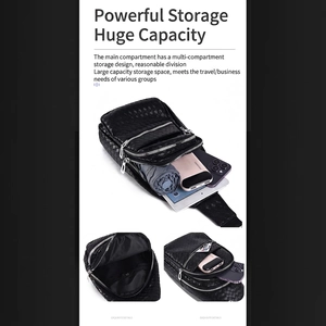 Men's black woven PU leather chest bag with waterproof crossbody strap and multi-pocket design