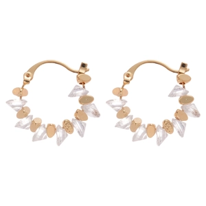 18k gold plated hoop earrings featuring geometric crystal beads in a minimalist style