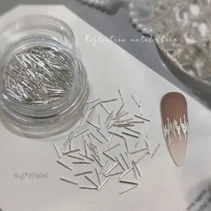 Silver metallic nail art strips 0.5x7mm for reflective manicure decoration and 3D effects