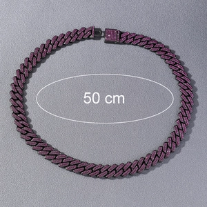 50cm purple rhinestone iced out Cuban link chain necklace for men in hip hop style