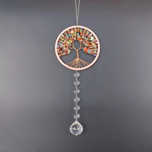 Tree Of Life Crystal Hanging Ornament Natural Crushed Stone Agate Copper Wire Suncatcher For Window Car Home Decor
