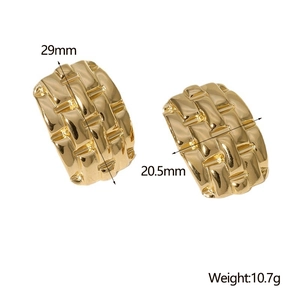 18K gold plated stainless steel hoop earrings with textured plaid pattern for women