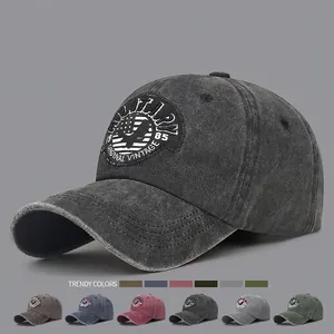 Vintage Washed Cotton Baseball Cap Military Embroidery Patch Adjustable Distressed Dad Hat For Men Women