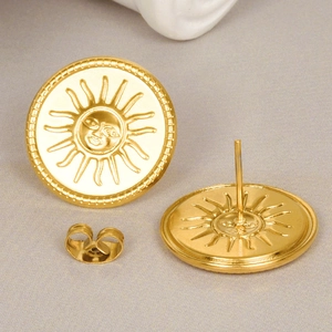 Minimalist 18k gold plated 304 stainless steel sun face relief stud earrings with butterfly back
