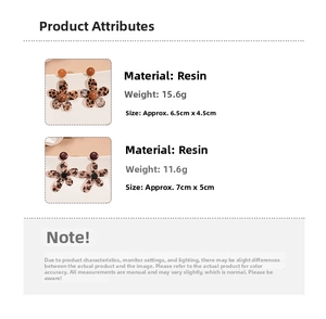 Detailed size and weight specs for leopard resin flower earrings with silver needles