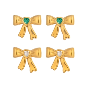 French vintage bow earrings set with sparkling green and white zircon heart stones