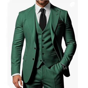 Men's emerald green slim fit 3-piece business suit with blazer, vest and trousers