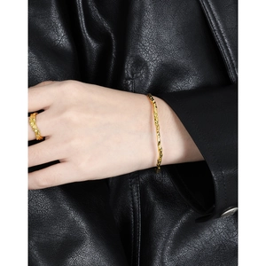 Lava texture gold bangle and irregular ring set in a minimalist S925 sterling silver style