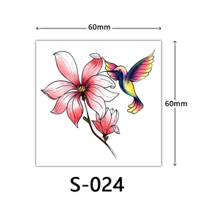3D colorful pink magnolia and hummingbird temporary tattoo sticker 60x60mm S-024