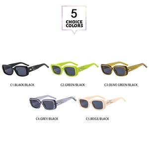 Detail showing five choice colors of stylish square sunglasses with meteor star accents