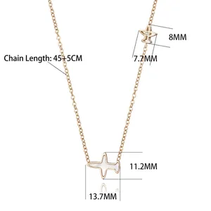 Tableau détaillé des tailles du collier en titane or rose avec pendentifs avion