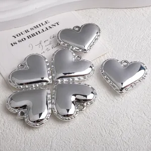Heart Charms Acrylic Electroplated Silver Color Scalloped Lace Edge For Jewelry Making DIY Bracelet Necklace Earrings Accessory