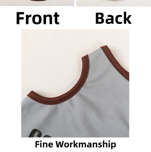 Detail view of breathable grey mesh pet vest showing the stitching and neckline craft