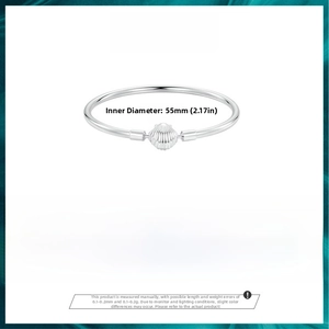 S925 sterling silver shell bangle specifications showing 55mm inner diameter and 7g weight