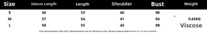 Detailed size chart for women's knit jacket with length and bust measurements in cm