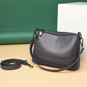 Dark grey faux snakeskin leather handbag with adjustable strap and top handle