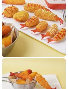 Detailed view of realistic tempura shrimp and crab claw keychains with breadcrumb texture