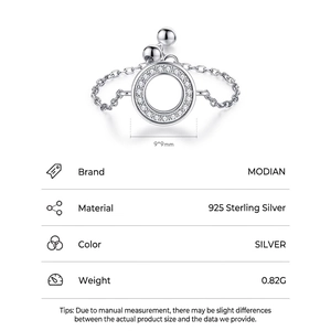 Minimalist S925 sterling silver chain ring with 9mm hollow pave cubic zirconia circle