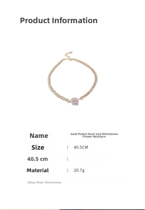 Détails du collier fleur perle plaqué or avec cristaux et spécifications de taille