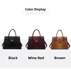 Detailed comparison of luxury crocodile texture handbags in black, burgundy and brown