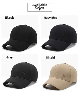 Vue détaillée de casquettes de baseball en coton noir, marine, gris et kaki avec broderie R
