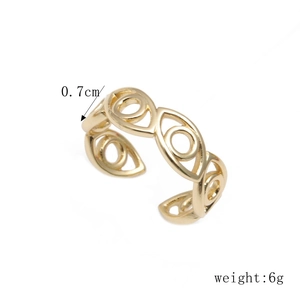 Detailed view of adjustable golden eye ring showing 0.7cm width and 6g weight