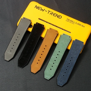 Replacement Watch Strap Genuine Leather Surface Rubber Base Alligator Grain Suede Finish Stitching Folding Clasp Men Women