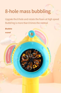 Detail view of 8-hole electric bubble gun with high-speed rotation and colorful wings