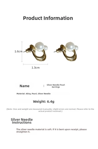 Detailed size specifications for pearl C-shaped earrings with alloy and silver needle