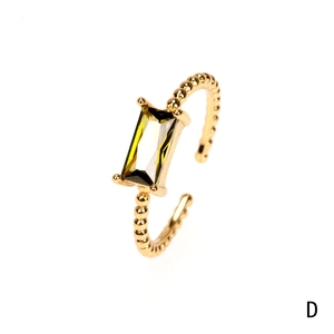 Adjustable 18K gold plated beaded ring with a rectangular olive green zircon stone