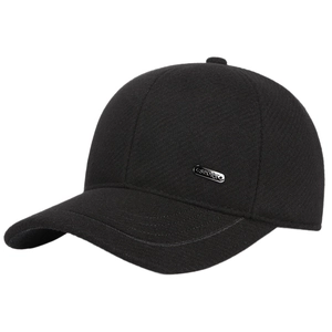 Winter wool baseball cap with C.SPORT metal badge and ear protection for outdoor sports