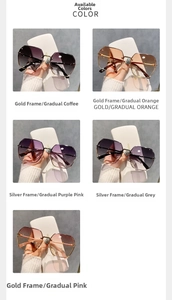 Detail of rimless polygon sunglasses in various gradient lens colors and metal frames