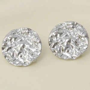 Detail of silver 304 stainless steel stud earrings with irregular wrinkled texture surface