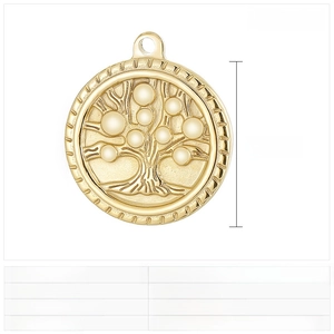 Detail view of 25mm Tree of Life pendant in gold stainless steel weighing 11g