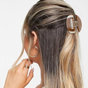 Brown American football hair claw clip for women, sports style shark clip accessory