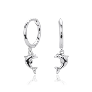 Fashionable S925 sterling silver dolphin dangle earrings on a clean white background