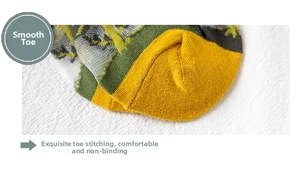 Close-up of high-quality knitted socks with reinforced toe and nordic floral pattern