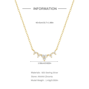 925 Sterling Silver stackable necklace with three zirconia stones and dimensions info