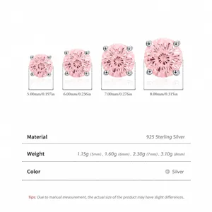 Pink fireworks-cut cubic zirconia stud earrings in S925 sterling silver with size options
