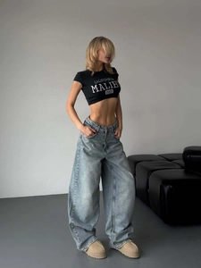 Vaqueros De Cintura Alta Pata Ancha Mujer Algodón Denim Lavado Recto Casual Streetwear Pantalones Retro Color Sólido