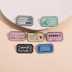 Enamel Pins Brooches Zinc Alloy Book Club Themes Retro Ticket Shape Reading Lovers Bookish Accessory Decor