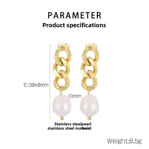 Vue détaillée des boucles d'oreilles vintage à perles avec dimensions 39x8mm et poids