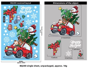 Detaillierte Größenangaben für Weihnachts-Glasaufkleber mit Schneemann- und Rentier-Motiven