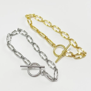 925 Sterling Silver Bracelet Hammered Thick Chain Minimalist Toggle Clasp Handcrafted Jewelry For Women
