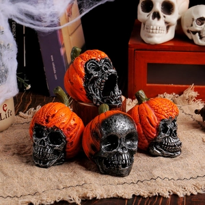 Halloween Pumpkin Skull Resin Ornaments Realistic Gothic Style Desktop Tabletop Decor For Party Secret Room Prop