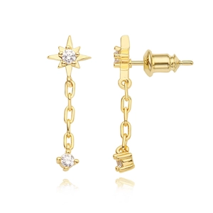 Boucles d'oreilles pendantes dorées avec étoile polaire et pierres de zircone cubique