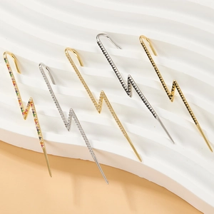 Lightning Bolt Ear Climber Crawler Earrings 925 Sterling Silver Pave Cubic Zirconia Piercing Jewelry For Women