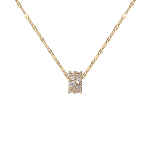 Polished gold cylinder zircon pendant necklace on a flat snake chain for women