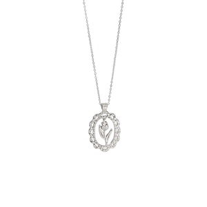 Elegant S925 sterling silver clavicle chain with an oval hollowed tulip pendant