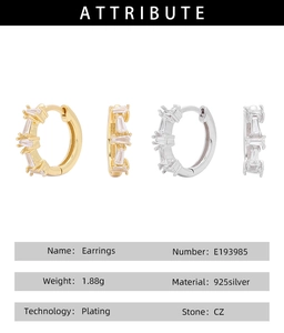 Detail showing 925 sterling silver earring attributes with cubic zirconia stone inlay
